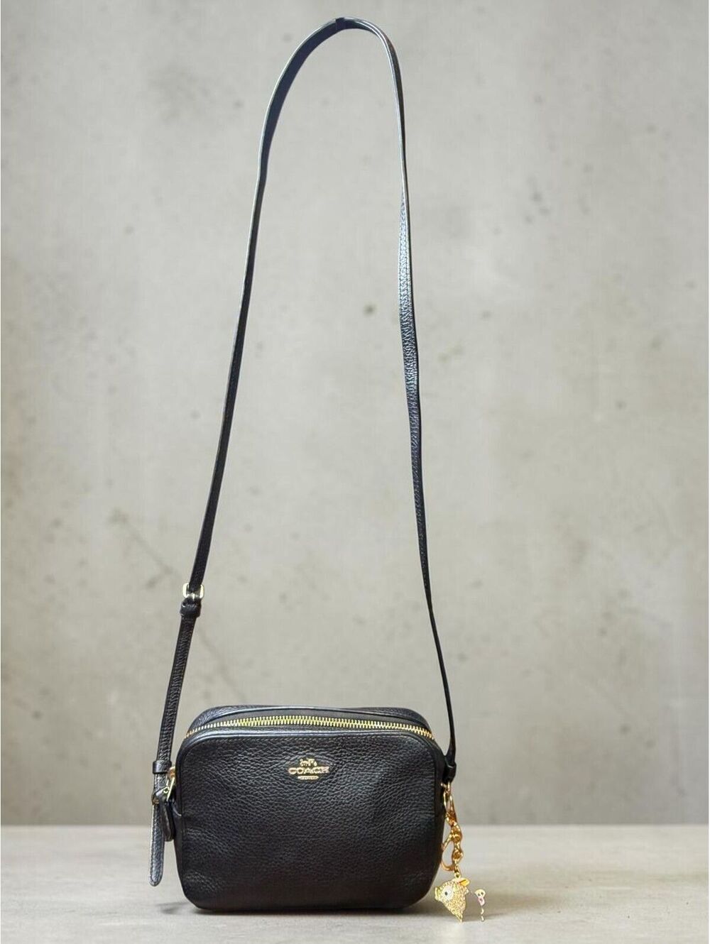 Coach 87734 Mini Camera Bag Black Pebbled Leather Crossbody COA